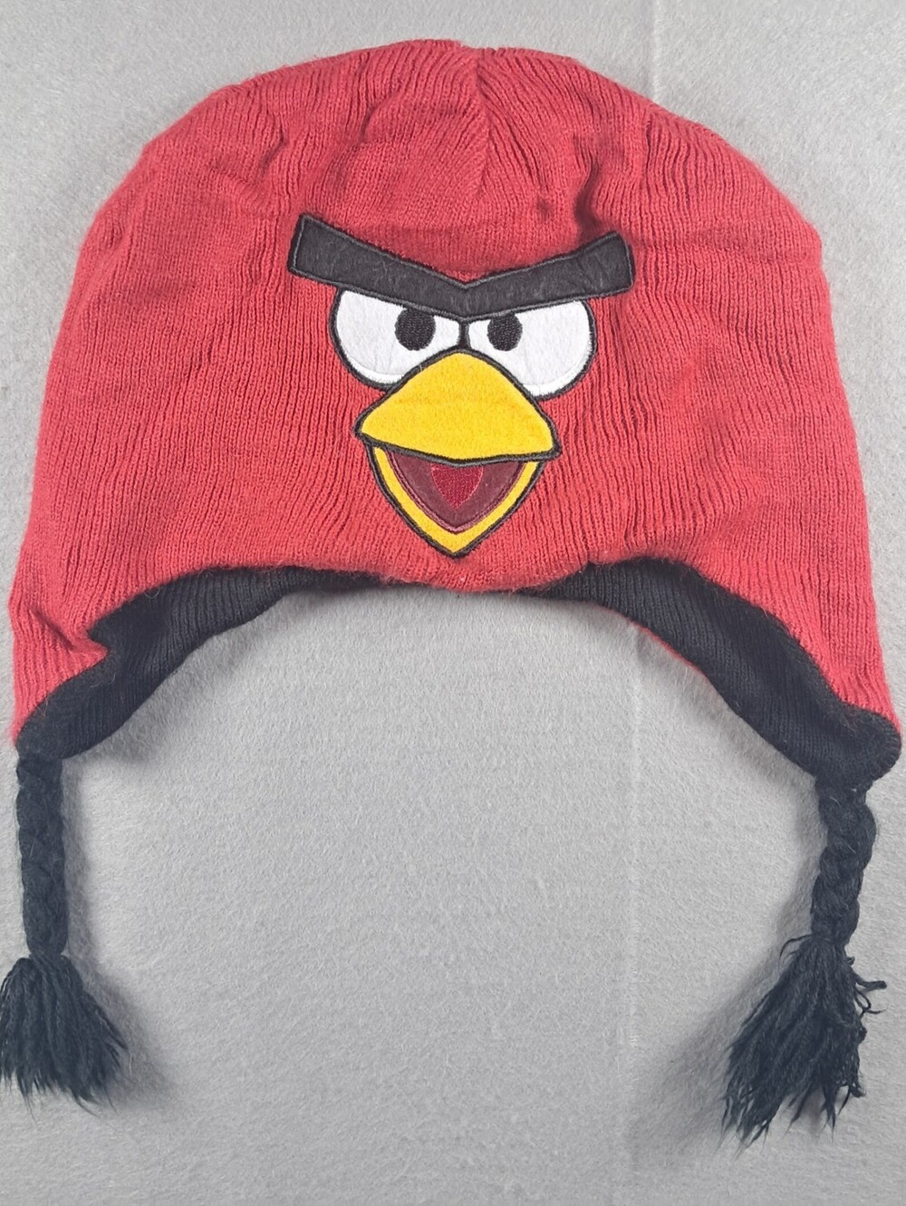 Angry Birds Reversible Beanie Hat Red & Bomb Ear Flap Tassels Winter
